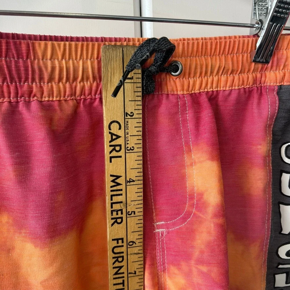Quiksilver Boys Orange Pink Tie Dye Board Shorts Logo Swim Trunks Size L 14